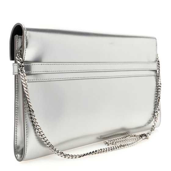 SAINT LAURENT Metallic Calfskin Manhattan Chain Clutch Metal