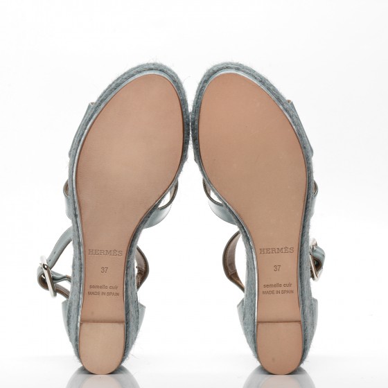 HERMES Patent Calfskin Ilana Espadrille Wedge Sandals 37