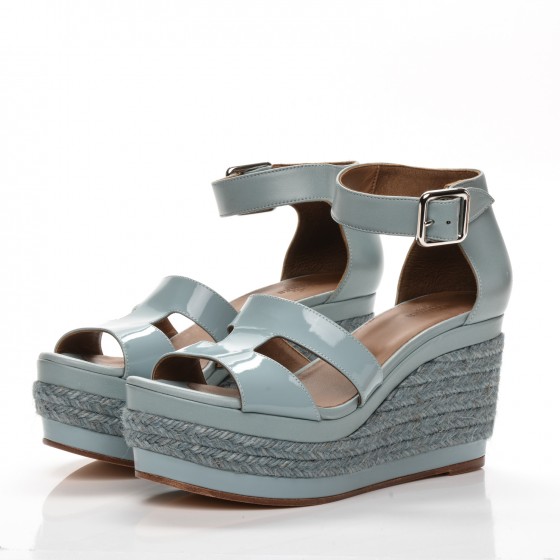 Leela　エルメス HERMES Patent Calfskin Ilana Espadrille Wedge Sandals 37
