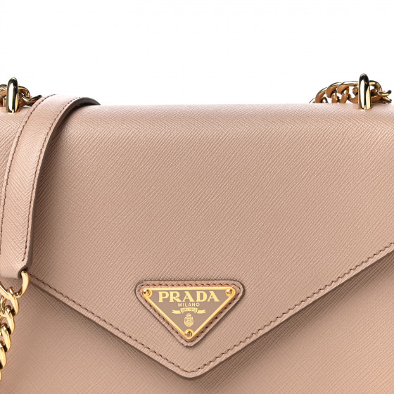 PRADA Saffiano Soft Calfskin Metal Triangle Logo Envelope
