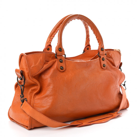 セール!!BALENCIAGA★678377 Balenciaga Moutarde Lambskin Leather Motorcycle City Bag