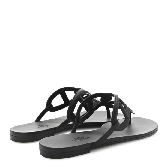 HERMES Rubber Womens Egerie Sandals 37 Black 1699571