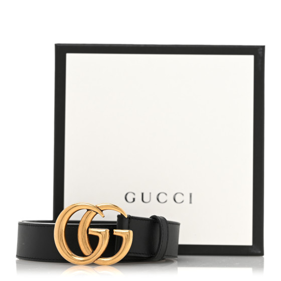 GUCCI Calfskin Double G 30mm Belt 75 30 Black 1699672