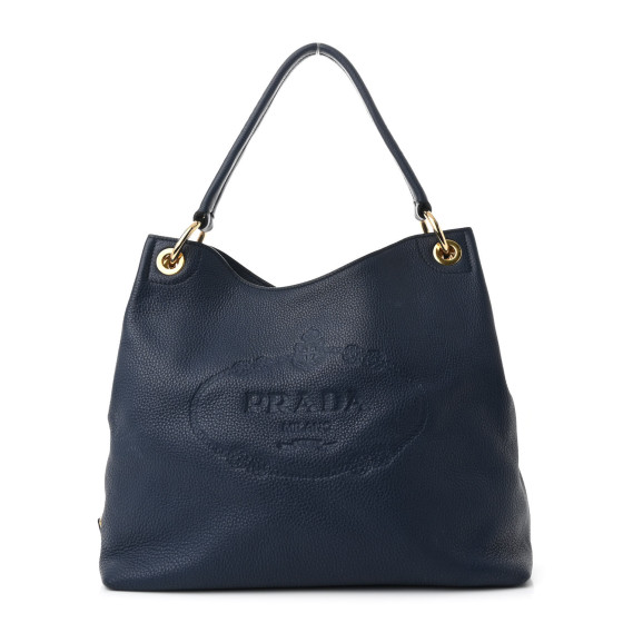 PRADA Vitello Phenix Embossed Logo Hobo Baltico 1697245