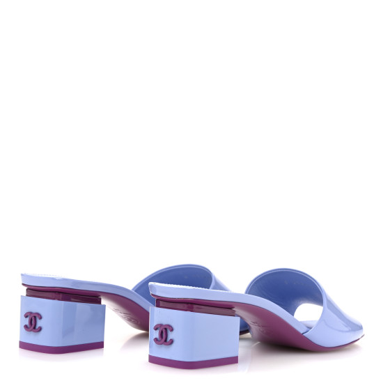 CHANEL Patent Calfskin CC Mules 38 Light Purple Dark Purple