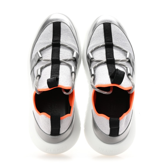 HERMES Knit Metallic Calfskin Womens Duel Sneakers 37.5