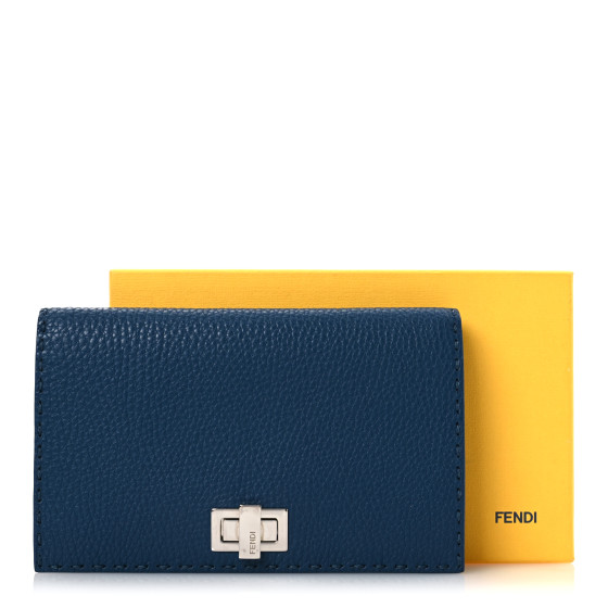 FENDI Cuoio Romano Selleria Mini Peekaboo Clutch Wallet Blue