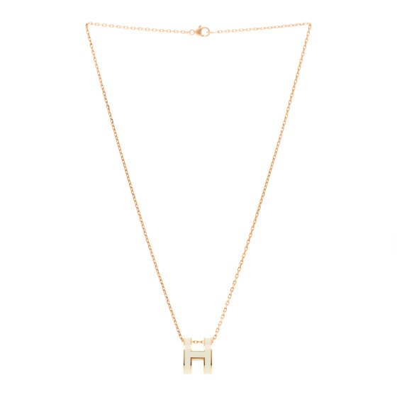 HERMES Lacquered Rose Gold Pop H Pendant Necklace White