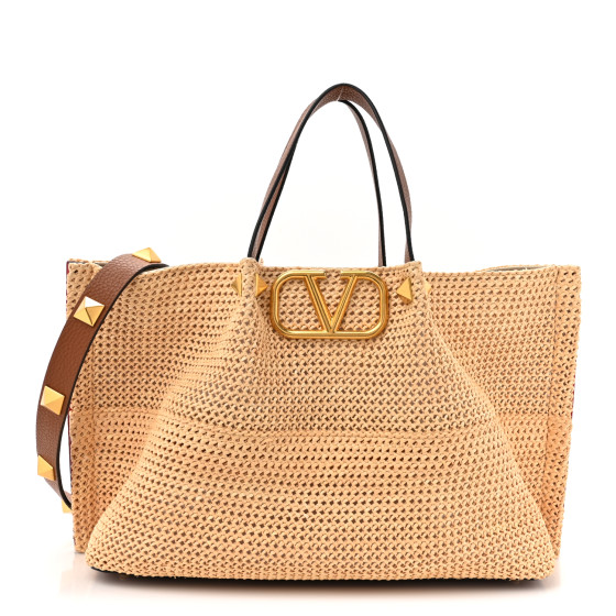 VALENTINO GARAVANI Raffia Grained Calfskin Medium Rockstud