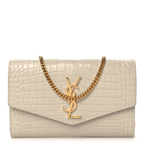 SAINT LAURENT Calfskin Crocodile Embossed Monogram Uptown