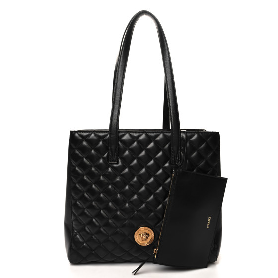 VERSACE Nappa Quilted Medusa Tote Black 1521316 | FASHIONPHILE