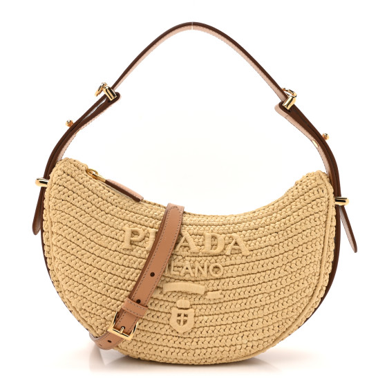 PRADA Yarn Raffia Effect Crochet Arque Shoulder Bag Natural