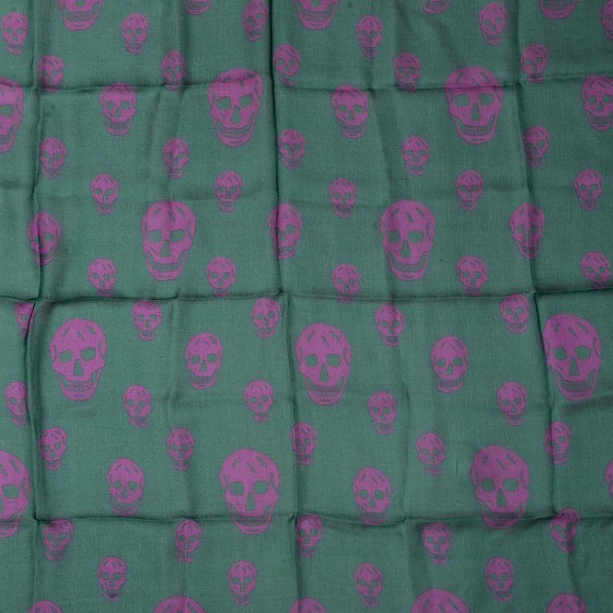 【関税&送料込】Alexander Mcqueen Sea Green Silk Foulard Alexander McQueen Scarf Stole Allover Pattern Skull Green