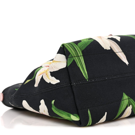 DOLCE GABBANA Canvas Lily Printed Iguana Capri Tote Black