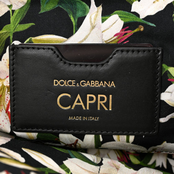 DOLCE GABBANA Canvas Lily Printed Iguana Capri Tote Black