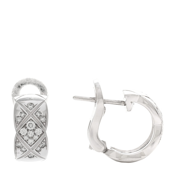 coco CHANEL 18K White Gold Diamond Coco Crush Wide Hoop Earrings