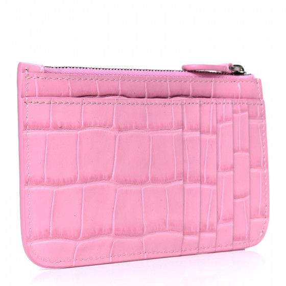 ●送料込●BALENCIAGA●Card Holder Sweet Pink/L Bl BALENCIAGA Shiny Calfskin Logo Crocodile Embossed Large Cash