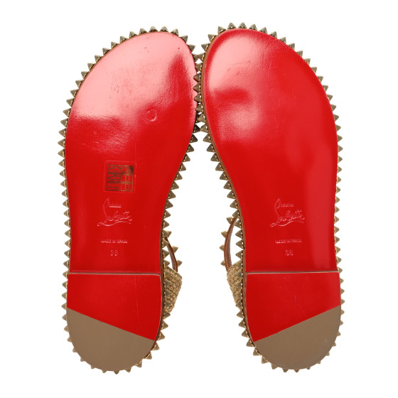 【Christian Louboutin】Varsicool レザー スライド ブラウン Christian Louboutin | Cordorella spiked flat leather sandals