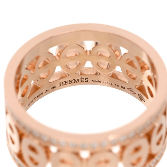 HERMES 18K Rose Gold Diamond PM Chaine d'Ancre Divine Ring
