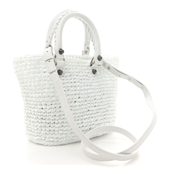 ハンドバッグ BALENCIAGA WHITE RAFFIA SMALL LE CAGOLE PANIER HANDBAG BALENCIAGA Nylon Raffia Le Cagole Small Panier Tote Optic