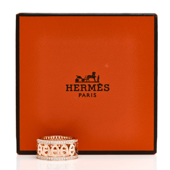 HERMES 18K Rose Gold Diamond PM Chaine d'Ancre Divine Ring