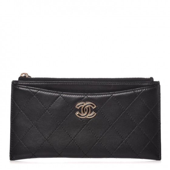 CHANEL Lambskin Quilted Classic Zip Pouch Black 325970 FASHIONPHILE