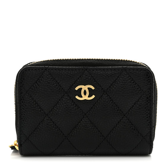 CHANEL Caviar Quilted Zip Coin Purse Black 1677957