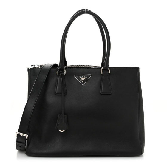 PRADA CITY CALF 2wayトート ブラック /27 PRADA City Calf Bi-Color Medium Galleria Double Zip Tote