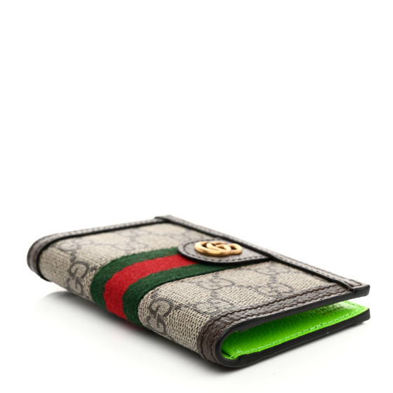 GUCCI GG Supreme Monogram Web Ophidia Card Case Beige Ebony