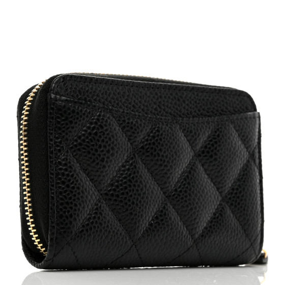 CHANEL Caviar Quilted Zip Coin Purse Black 1677957