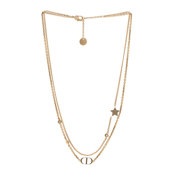 CHRISTIAN DIOR Metal Crystal Petit CD Double Necklace Gold