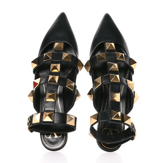 関送込【VALENTINO】Roman Stud 編み込みレザー ミュール VALENTINO GARAVANI Calfskin Roman Stud Ankle Strap Flat