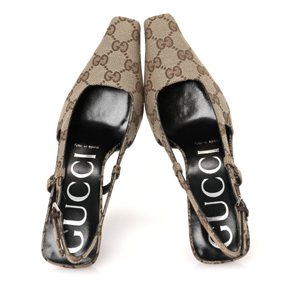 GUCCI Monogram Malga Kid Square G 75mm Slingback Pumps 35