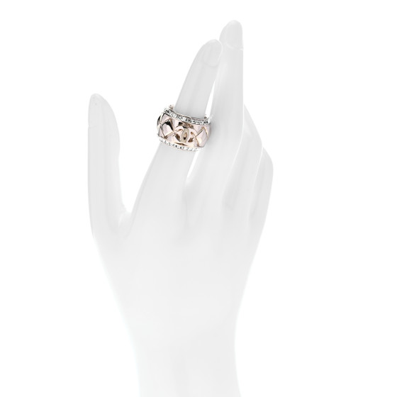 CHANEL Crystal CC Ring 52 6 Gold