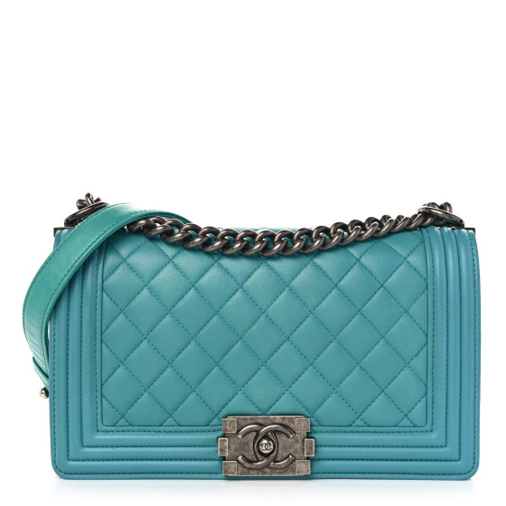 ②0328/1730 CHANEL Calfskin Quilted Medium Boy Flap Turquoise 1555178