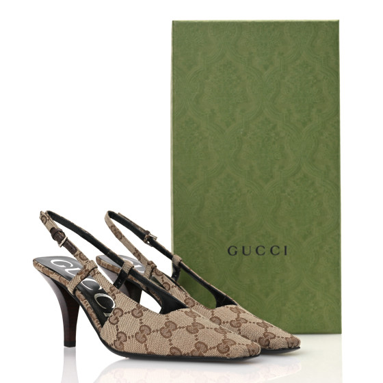 GUCCI Monogram Malga Kid Square G 75mm Slingback Pumps 35