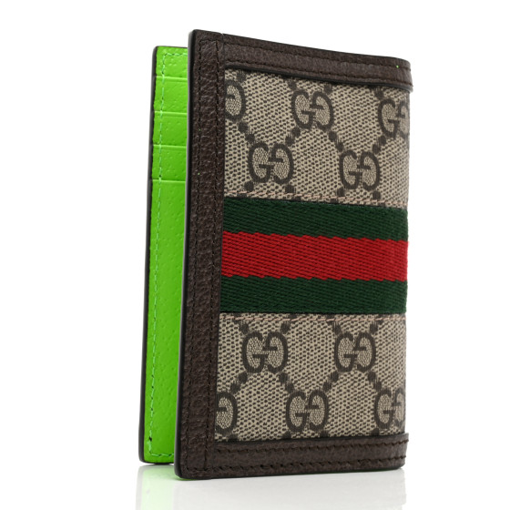 GUCCI GG Supreme Monogram Web Ophidia Card Case Beige Ebony