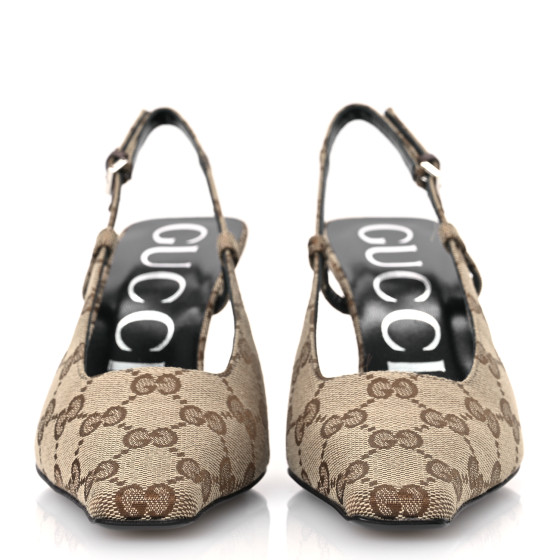 GUCCI Monogram Malga Kid Square G 75mm Slingback Pumps 35