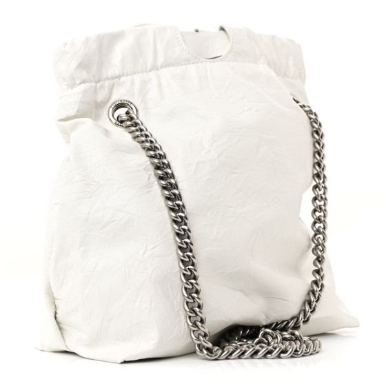 BALENCIAGA Crushed Calfskin Crush XS Chain Tote Optic White