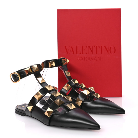 VALENTINO GARAVANI Calfskin Roman Stud Ankle Strap Flat