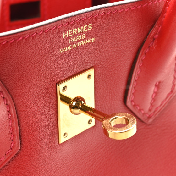 NEW HERMES ROUGE H RED BIRKIN 25 BOX LEATHER SELLIER GHW BAG