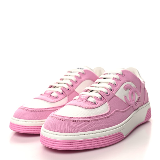 CHANEL Cotton Sneakers 38 Pink White 1526867 | FASHIONPHILE