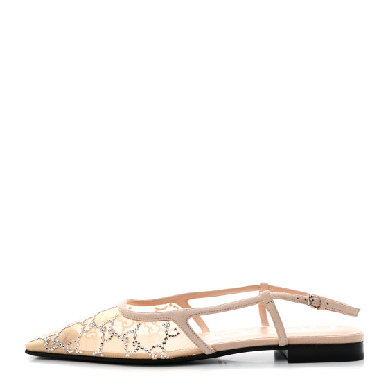 GUCCI Suede Mesh Crystal GG Monogram Slingback Ballet Flats
