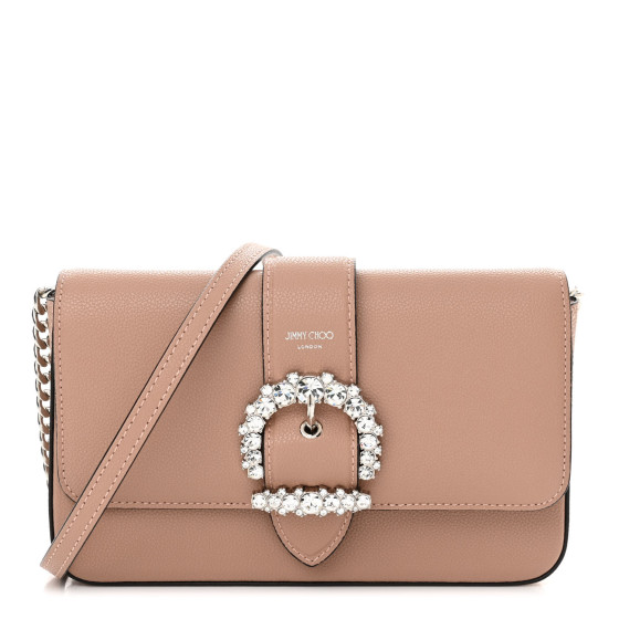 JIMMY CHOO Grainy Calfskin Crystal Cheri Wallet On Chain Bag