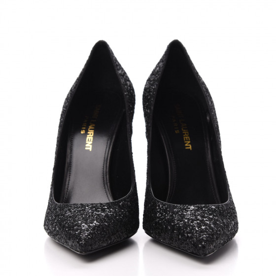 SAINT LAURENT Glitter Opyum Pumps 36 Black 704144 | FASHIONPHILE