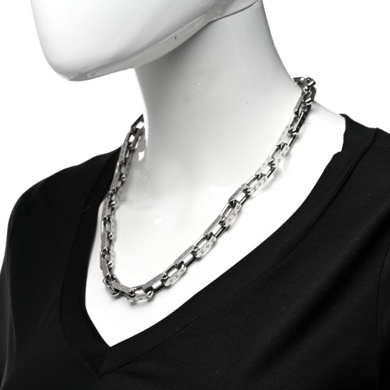 LOUIS VUITTON Monogram Chain Necklace Silver 1345863