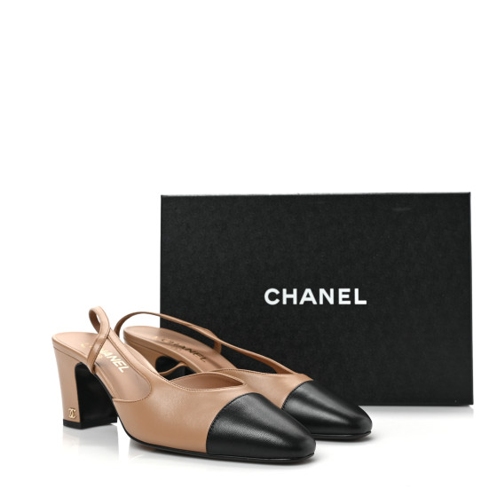CHANEL Goatskin Grosgrain Cap Toe CC Slingback Pumps 41.5