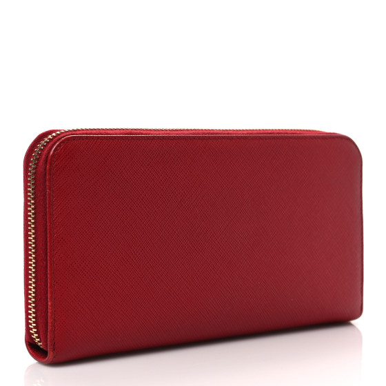 PRADA Saffiano Triangle Zip Around Wallet Fuoco 1232448