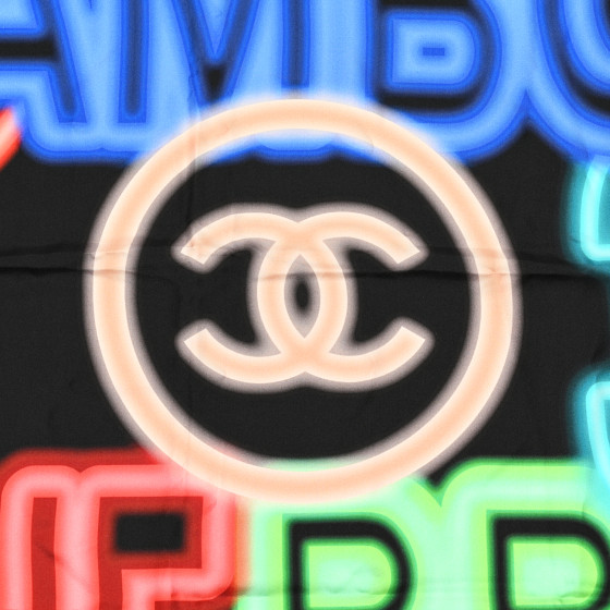 CHANEL Silk Neon CC Square Scarf Black Multicolor 1227728