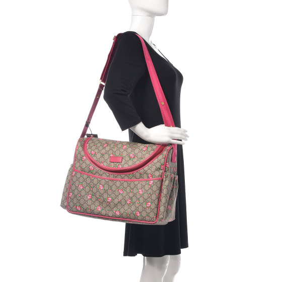 【GUCCI 】GG Supreme Canvas Mother’s Bag ROSE GUCCI GG Supreme Monogram Rose Bud Diaper Bag Pink 437074